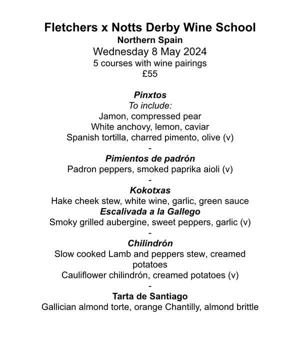 Fletchers Food and Wine Pairing Meal - Deposit